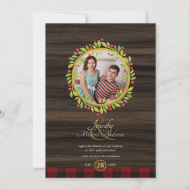 ヴィンテージ素朴クリスマスフォト任意のイベントBuffPlaid 招待状