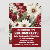 ヴィンテージ素朴クリスマスフラワーズホリデーパーティー 招待状 (正面/裏面)