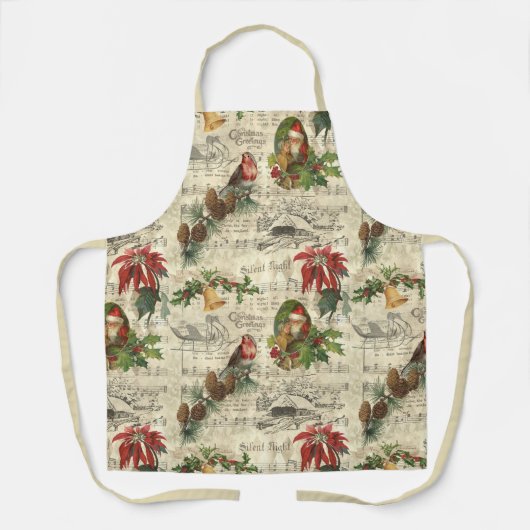 ヴィンテージ素朴クリスマスミュージックフローラエフェメラ エプロン (正面)