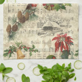 ヴィンテージ素朴クリスマスミュージックフローラエフェメラ キッチンタオル (折り畳み)