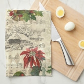 ヴィンテージ素朴クリスマスミュージックフローラエフェメラ キッチンタオル (四つ折り)