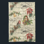 ヴィンテージ素朴クリスマスミュージックフローラエフェメラ キッチンタオル<br><div class="desc">サンタポートレート、ホリー、ポインセチア、ベルとロビンがパインの枝に並ぶ暖かくノスタルジックなシームレスなヴィンテージパターン静かに、ナイトシート音楽、素朴なホームステッドとバフのパーチメントの背景に動揺してベージュ色ハーレクインのダイヤモンドパターンを刻んだ。</div>