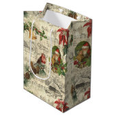 ヴィンテージ素朴クリスマスミュージックフローラエフェメラ ミディアムペーパーバッグ (正面アングル)