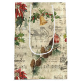 ヴィンテージ素朴クリスマスミュージックフローラエフェメラ ミディアムペーパーバッグ (裏面)