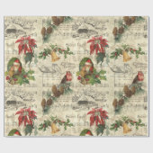 ヴィンテージ素朴クリスマスミュージックフローラエフェメラ ラッピングペーパー (フラット)