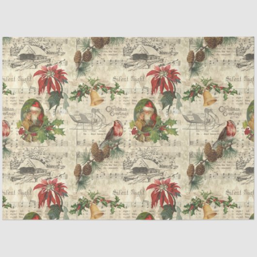 ヴィンテージ素朴クリスマスミュージックフローラエフェメラ 薄葉紙 (正面)