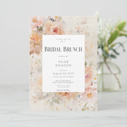 ヴィンテージ素朴クリームフローラフレームブライダルブランチ 招待状 (スタンド正面)