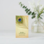 ヴィンテージ素朴グリーンインディアン孔雀フェザー 名刺 (スタンド正面)