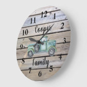 ヴィンテージ素朴グリーントラック木材ファミリ名 ラージ壁時計 (傾斜)