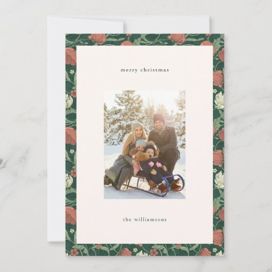 ヴィンテージ素朴グリーンフローラクリスマスファミリー写真 シーズンカード (正面)
