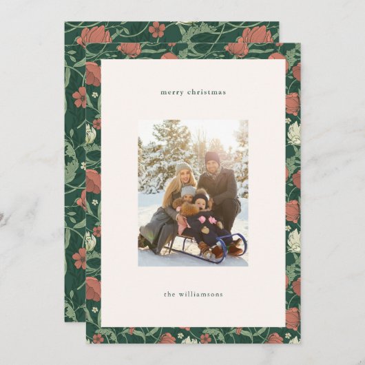 ヴィンテージ素朴グリーンフローラクリスマスファミリー写真 シーズンカード (正面/裏面)