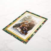 ヴィンテージ素朴グリーンフローラクリスマスファミリー写真 箔シーズンカード (回転した状態)