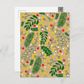 ヴィンテージ素朴グリーンリーホリーベリークリスマス シーズンポストカード (正面/裏面)