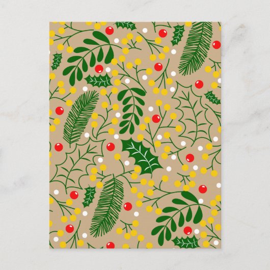 ヴィンテージ素朴グリーンリーホリーベリークリスマス シーズンポストカード (正面)