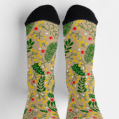 ヴィンテージ素朴グリーンリーホリーベリークリスマス ソックス (上部)