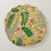 ヴィンテージ素朴グリーンリーホリーベリークリスマス ラウンドクッション (裏面)