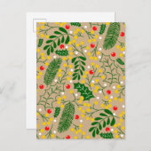 ヴィンテージ素朴グリーンリーホリーベリークリスマス 案内ポストカード (正面/裏面)