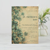 ヴィンテージ素朴グリーン金ゴールドシャムロックSt patricks day 招待状 (スタンド正面)