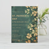 ヴィンテージ素朴グリーン金ゴールドシャムロックSt patricks day 招待状 (スタンド正面)