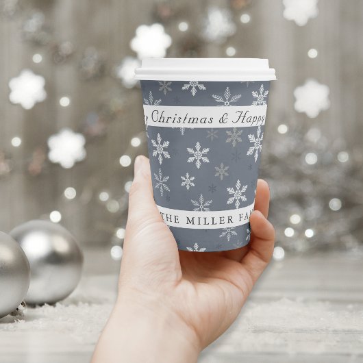 ヴィンテージ素朴グレーの雪の模様クリスマス 紙コップ