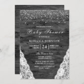 ヴィンテージ素朴グレーウッドレースベビーシャワー招待状 招待状 (正面/裏面)