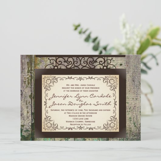 ヴィンテージ素朴サイン国の結婚式招待状 招待状 (スタンド正面)