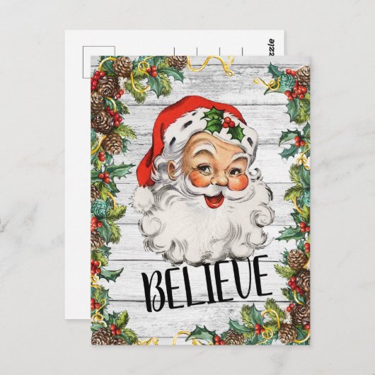 ヴィンテージ素朴サンタカントリーのクリスマスグリーティング ポストカード (正面/裏面)