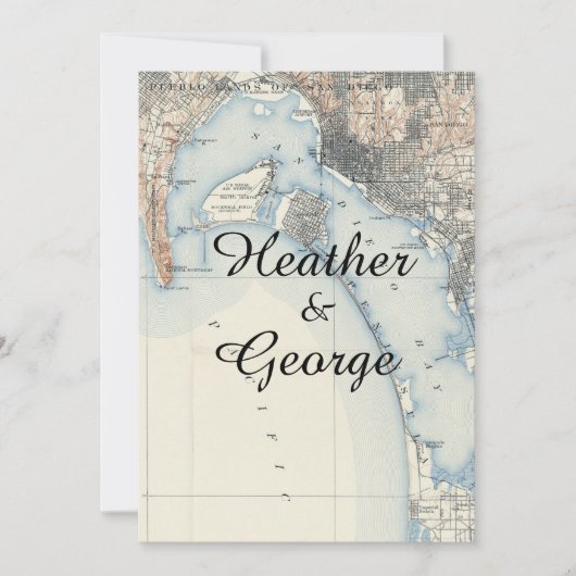 ヴィンテージ素朴サンディエゴマップ結婚式招待状 招待状 (正面)