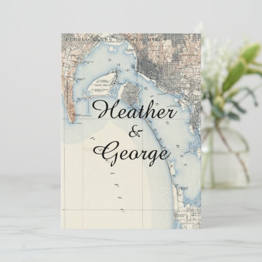 ヴィンテージ素朴サンディエゴマップ結婚式招待状 招待状 (スタンド正面)