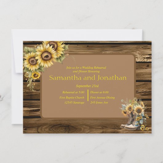 ヴィンテージ素朴サンフラワーズカントリーリハーサル 招待状 (正面)