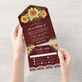 ヴィンテージ素朴サンフラワーブーケブルガン結婚ズ オールインワン招待状 (貼ってはがせる)