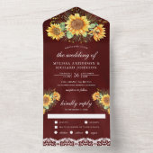 ヴィンテージ素朴サンフラワーブーケブルガン結婚ズ オールインワン招待状 (内側)