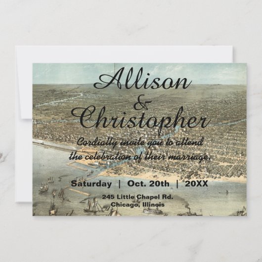 ヴィンテージ素朴シカゴマップ結婚式招待状 招待状 (裏面)