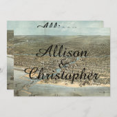 ヴィンテージ素朴シカゴマップ結婚式招待状 招待状 (正面/裏面)