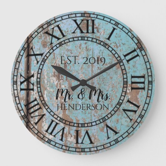 ヴィンテージ素朴シャビーシック動揺してアンティークウッド ラージ壁時計 (正面)