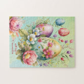 ヴィンテージ素朴シャビーブルーパステルイースターエッグボホ ジグソーパズル (横)