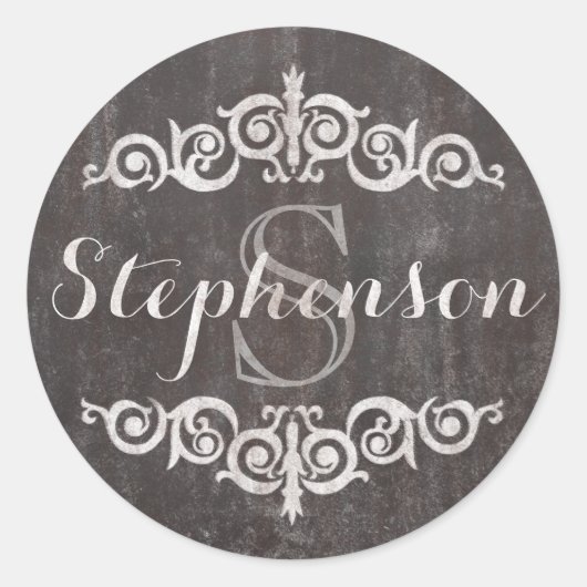 ヴィンテージ素朴シャルボードスクリプト名モノグラム ラウンドシール (正面)