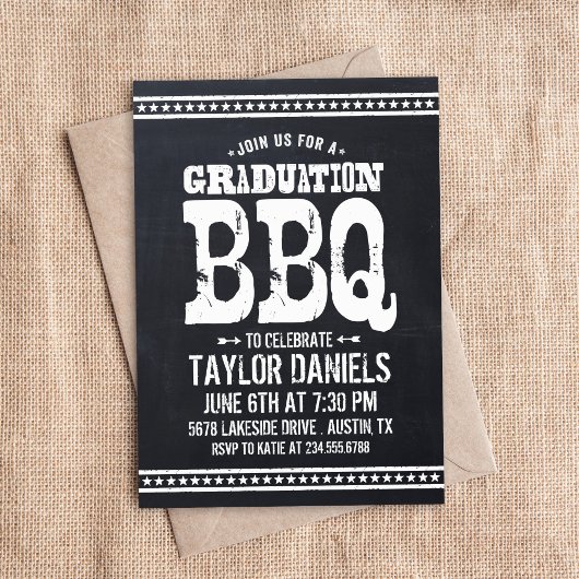 ヴィンテージ素朴シャルボード卒業パーティーBBQ 招待状