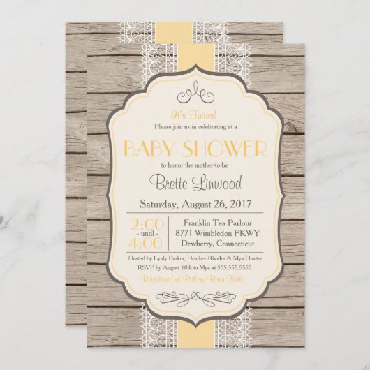 ヴィンテージ素朴シャワー招待状、ベビー又はブライダル 招待状 (正面/裏面)