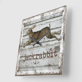 ヴィンテージ素朴ジャックラビットヘアスケッチホワイトウッド スクエア壁時計 (傾斜)