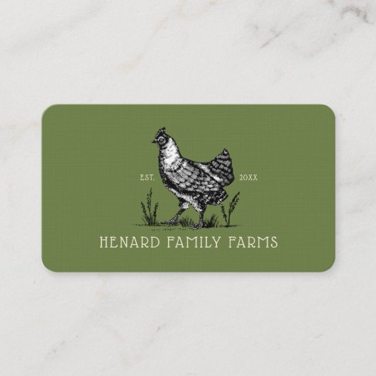 ヴィンテージ素朴スケッチファームヘンオリーブグリーン 名刺 (正面)