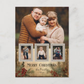 ヴィンテージ素朴スタイル4写真クリスマスフローラ シーズンポストカード (正面)
