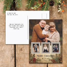 ヴィンテージ素朴スタイル4写真クリスマスフローラ シーズンポストカード