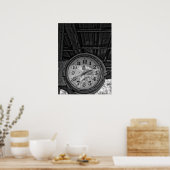 ヴィンテージ素朴ステーションの白黒の時計 ポスター (キッチン)