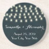 ヴィンテージ素朴ストリングライトネービーブルー結婚ズ コースター (正面)