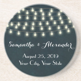 ヴィンテージ素朴ストリングライトネービーブルー結婚ズ コースター