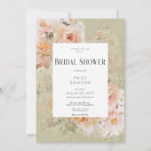 ヴィンテージ素朴セージフローラフレームブライダルシャワー 招待状 (正面)