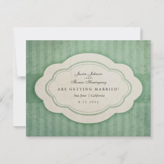 ヴィンテージ素朴セージ緑の日付の保存 セーブザデート (裏面)