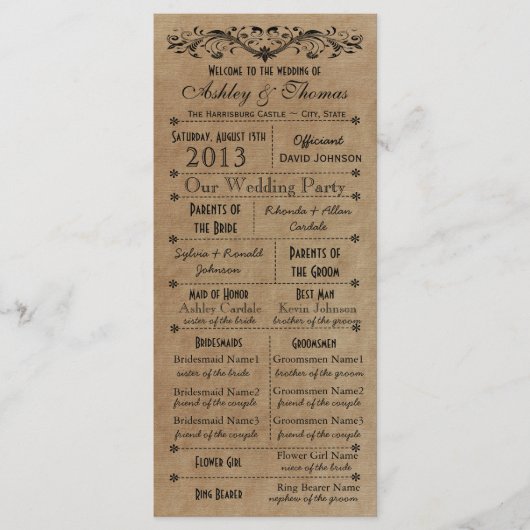 ヴィンテージ素朴タイポグラフィスタイル結婚式 プログラム (正面)