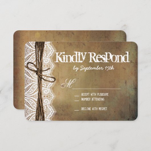 ヴィンテージ素朴タイポグラフィ結婚のRSVPカード 出欠カード (正面/裏面)